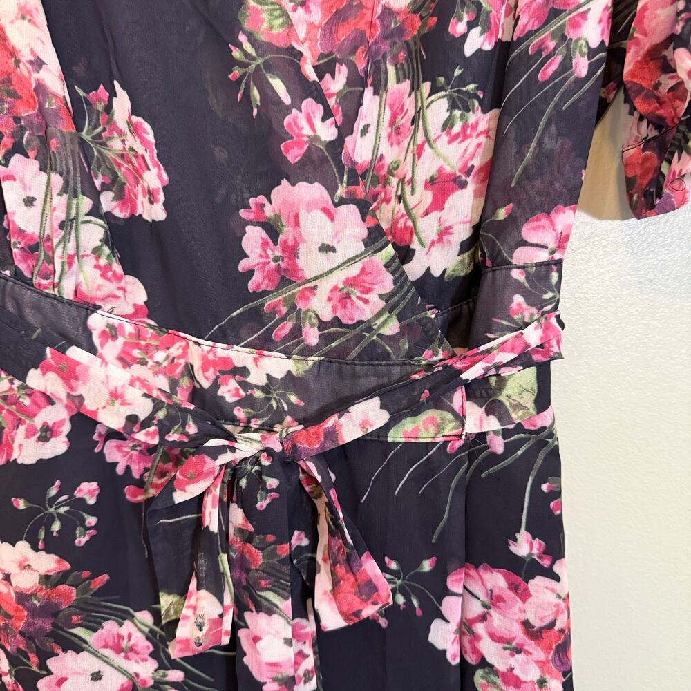 Classmate Wrap Dress Size 3XL Pink Dark Floral Peonies Romantic Feminine Boho - Picture 9 of 11